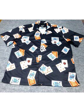 Fresh XL All Over Poker Card Graphics Button-Up Shirt Black Short Sleeve Poker T